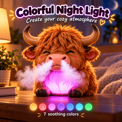 🐮 Highland Cow Huff™💡 – Tap-to-Puff Humidifier & Colorful Night Light