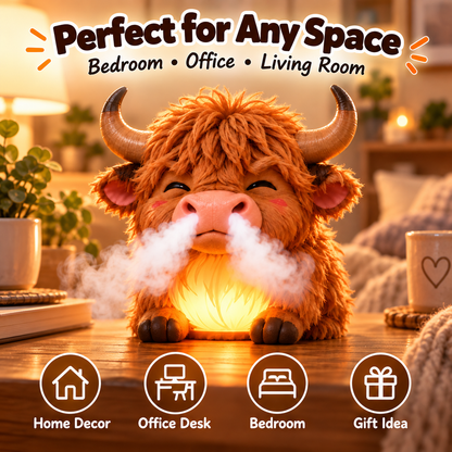 🐮 Highland Cow Huff™💡 – Tap-to-Puff Humidifier & Colorful Night Light