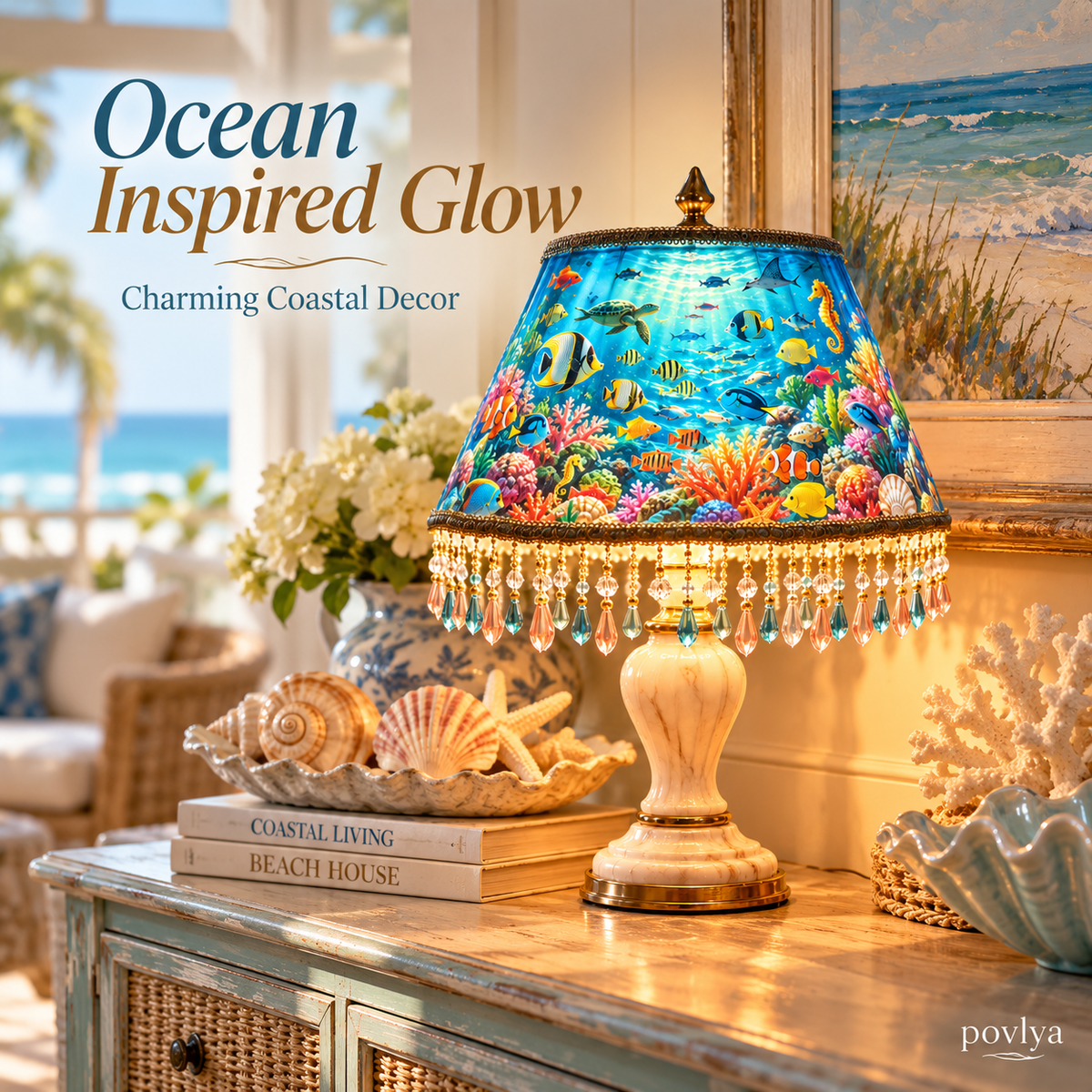 🐠 Vintage Rotating Fish Lamp ✨ Hypnotic Fish Motion & Crystal Fringe
