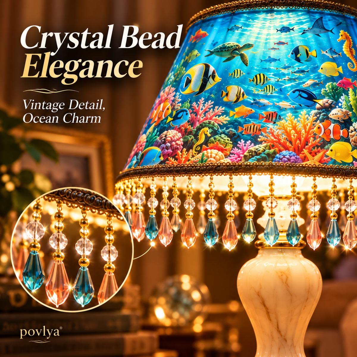 🐠 Vintage Rotating Fish Lamp ✨ Hypnotic Fish Motion & Crystal Fringe