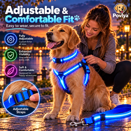 🐾 LED Light-Up Dog Harness & Leash Set 🌙 Keep Your Pup Visible After Dark!