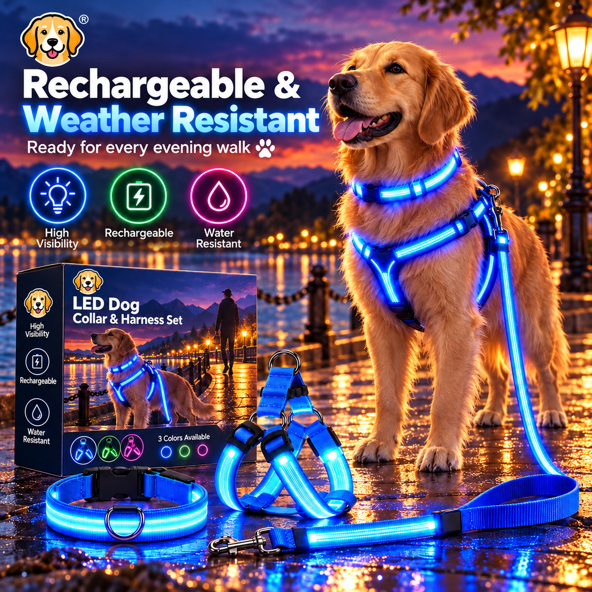 🐾 LED Light-Up Dog Harness & Leash Set 🌙 Keep Your Pup Visible After Dark!