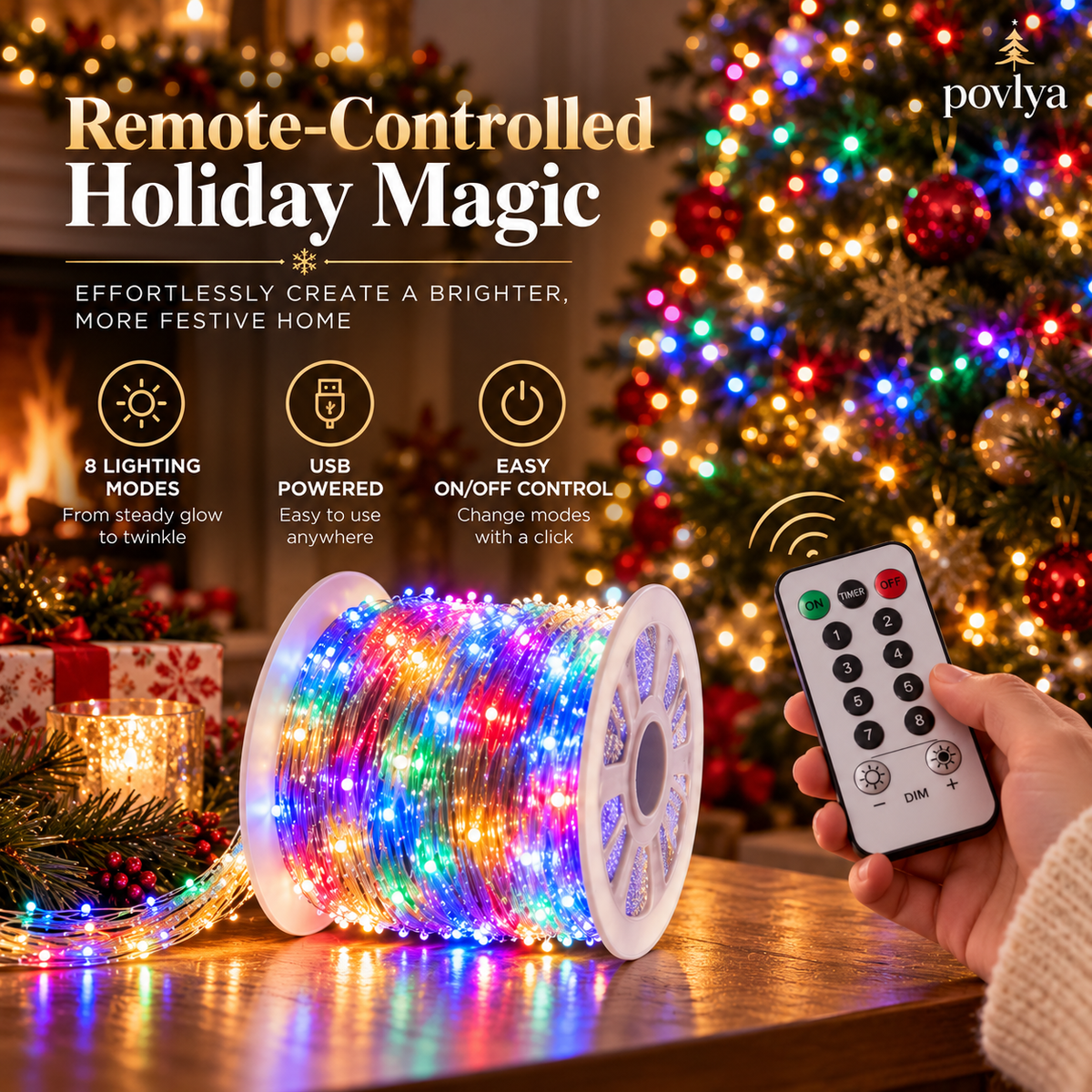 ✨ USB-Powered LED Cluster Christmas Lights 🎄 8 Modes, Remote Control & Multicolor or Warm White