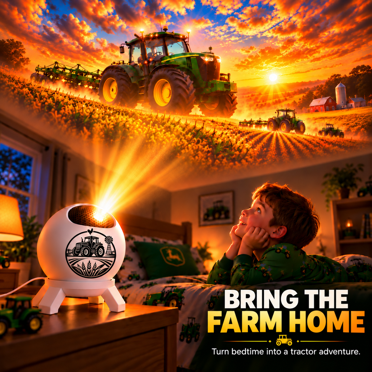 🚜 Tractor Farm Dream Night Light Projector - Kids Bedroom Countryside Atmosphere Lamp 🌾