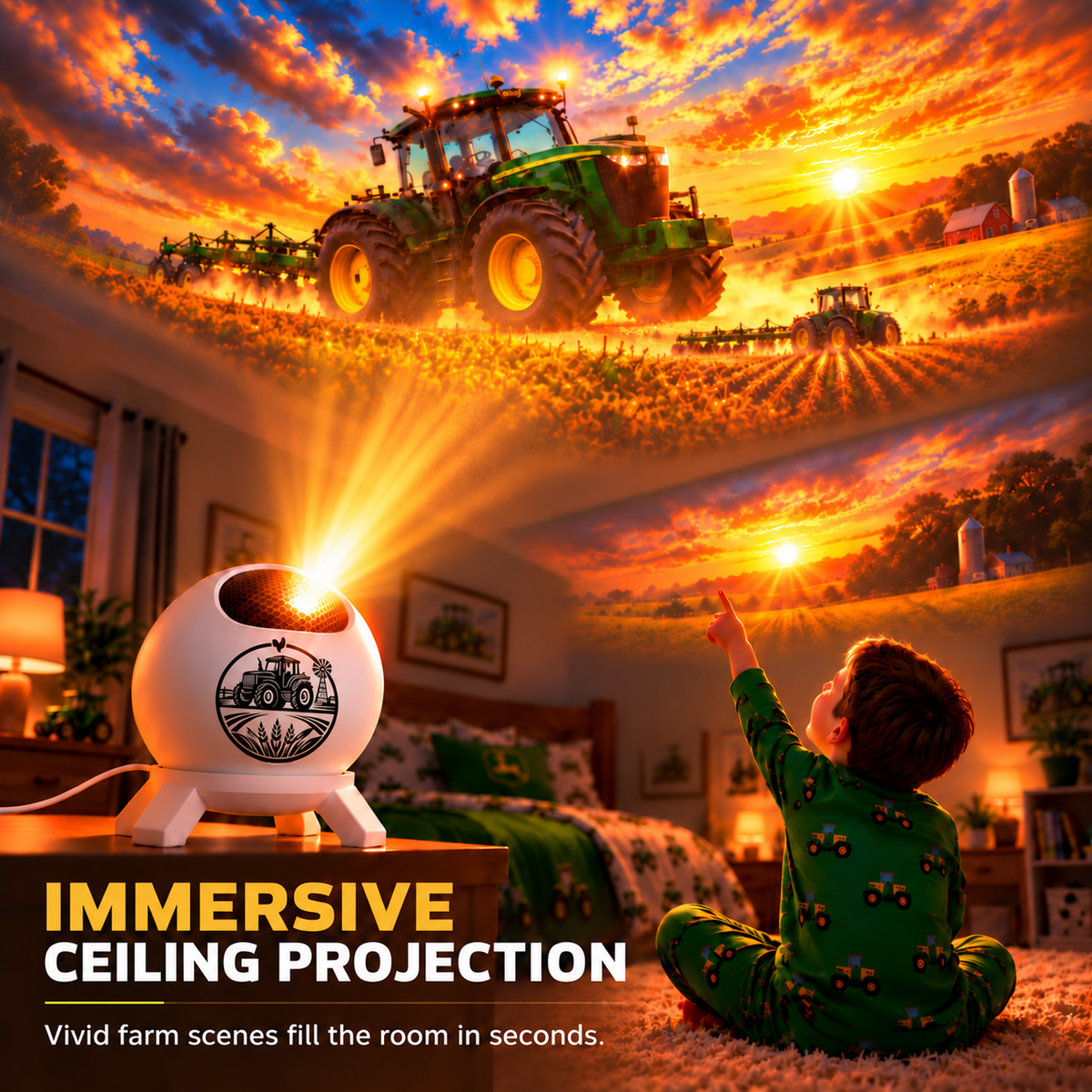 🚜 Tractor Farm Dream Night Light Projector - Kids Bedroom Countryside Atmosphere Lamp 🌾