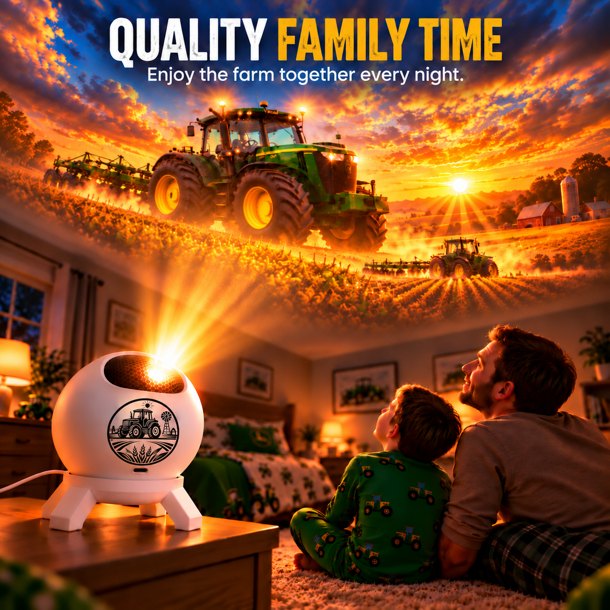 🚜 Tractor Farm Dream Night Light Projector - Kids Bedroom Countryside Atmosphere Lamp 🌾