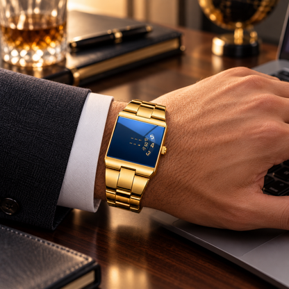 ⌚ Men’s Classic Gold Square Quartz Watch for Everyday Elegance