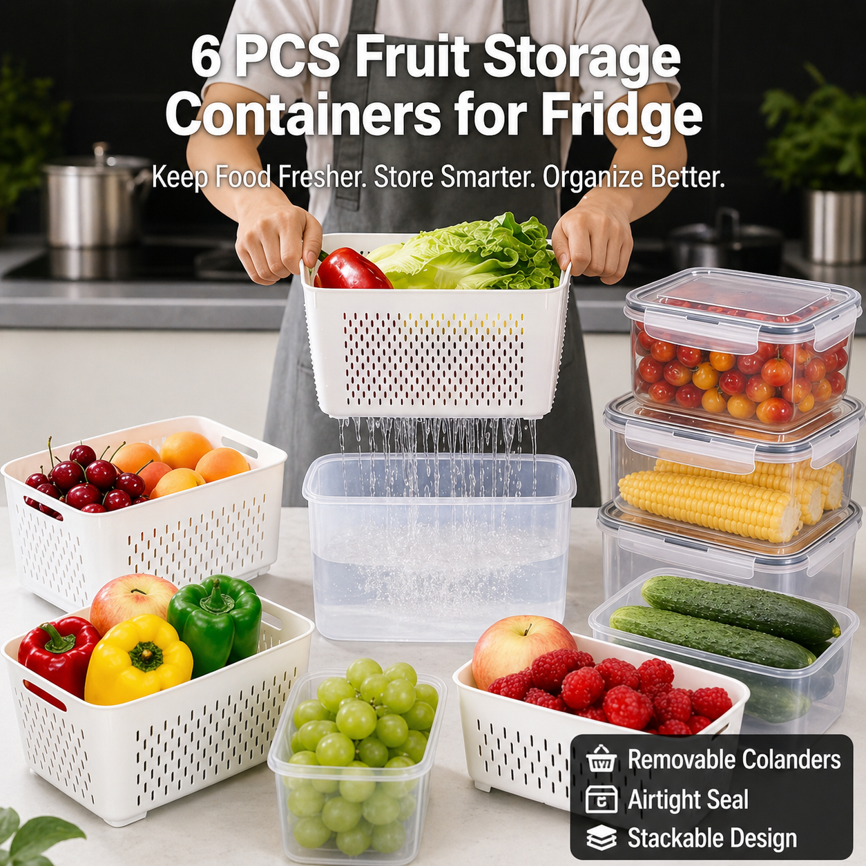 The Ultimate 3-6pc Fridge Organizer Set - Keep Food Fresh 3x Longer! 🥬✨