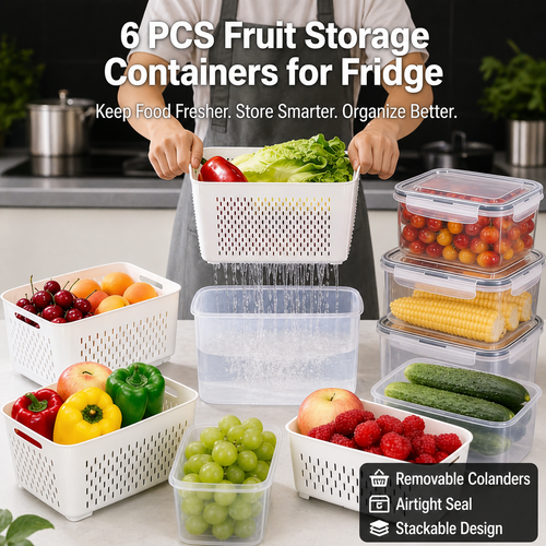The Ultimate 3-6pc Fridge Organizer Set - Keep Food Fresh 3x Longer! 🥬✨