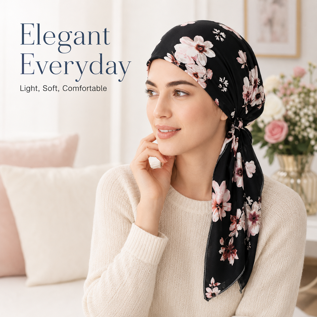 ✨ Women's Floral Print Pre-Tied Head Scarf Turban – Soft, Elastic, Versatile 🌸