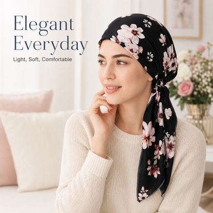 ✨ Women's Floral Print Pre-Tied Head Scarf Turban – Soft, Elastic, Versatile 🌸