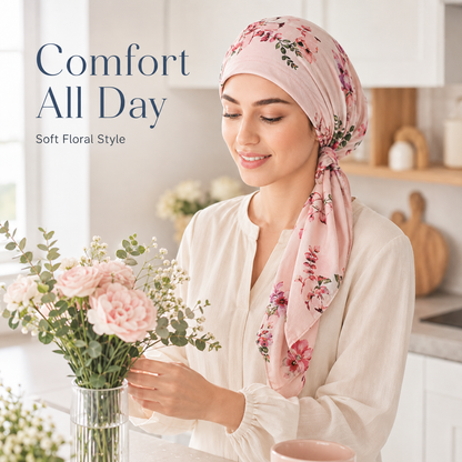 ✨ Women's Floral Print Pre-Tied Head Scarf Turban – Soft, Elastic, Versatile 🌸