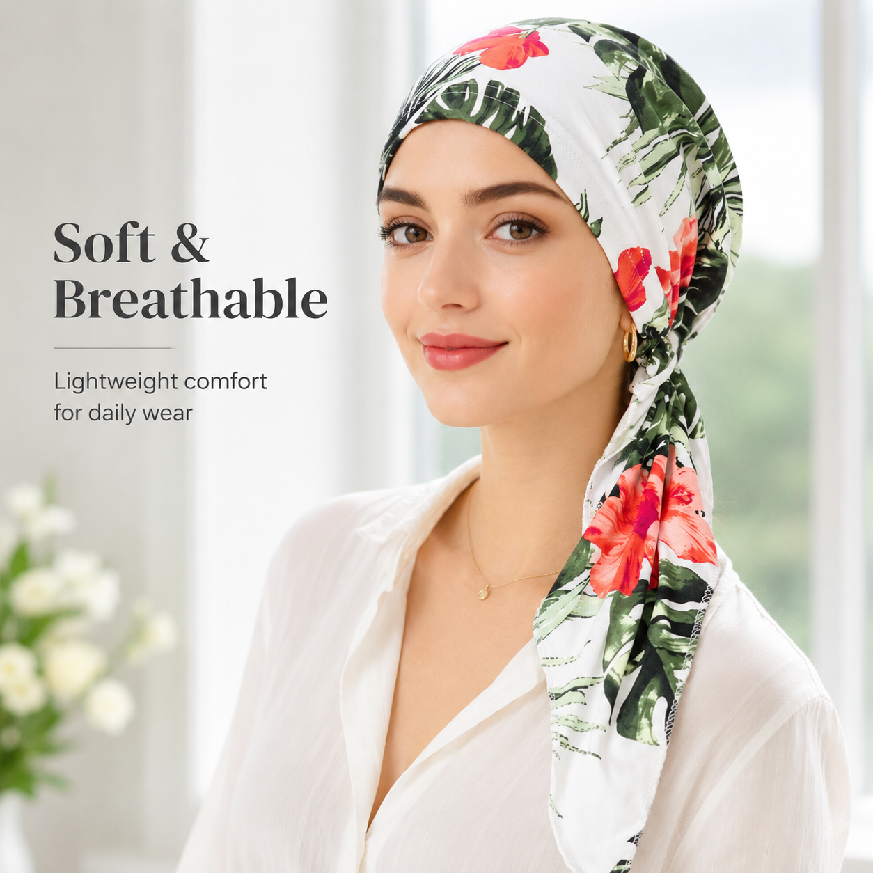 ✨ Women's Floral Print Pre-Tied Head Scarf Turban – Soft, Elastic, Versatile 🌸