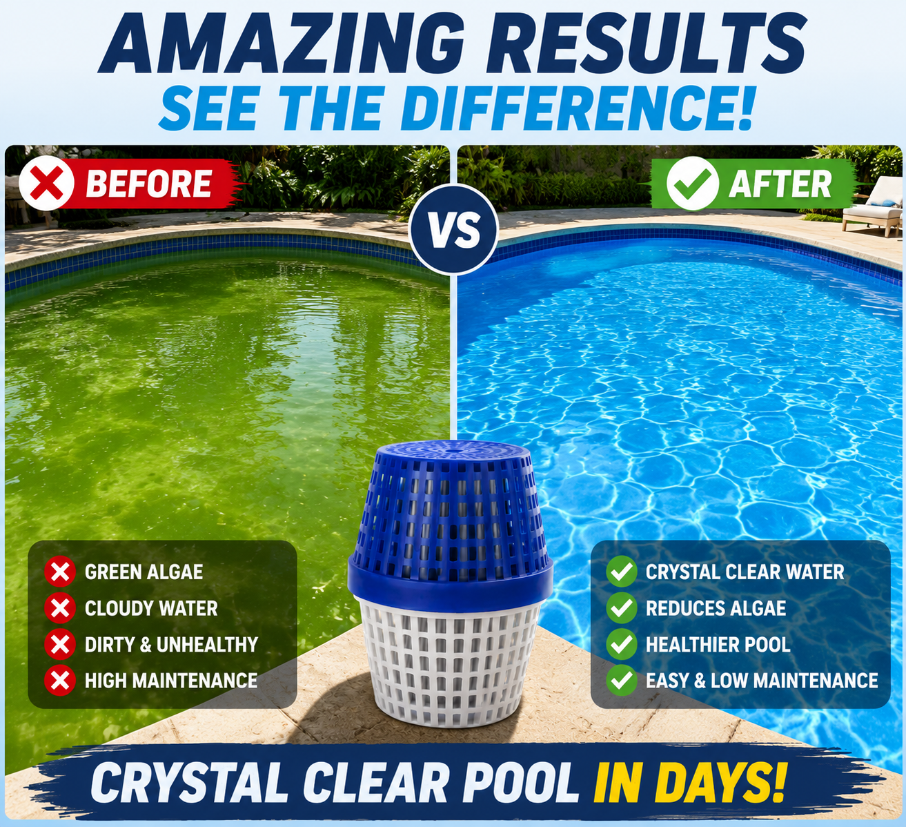 🏊‍♂️ Crystal Clear Pool Water Mineral Cleaner – Anti-Algae Pool Treatment Stick