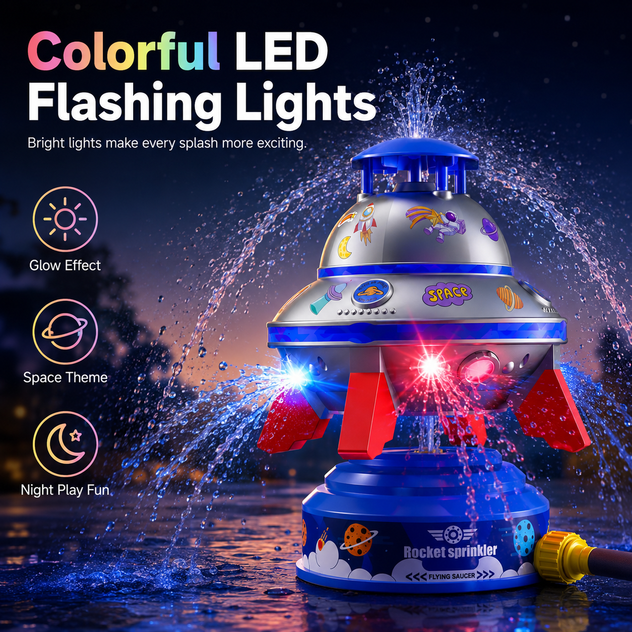 🌈50% OFF TODAY🚀 Spinning UFO Water Sprinkler with Lights