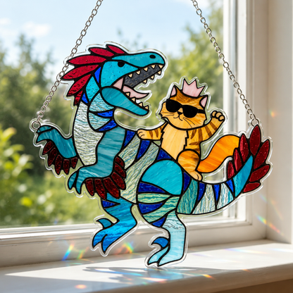 🌈 Princess Cat & Dino Acrylic Suncatcher – Turn Sunlight Into Magic ✨