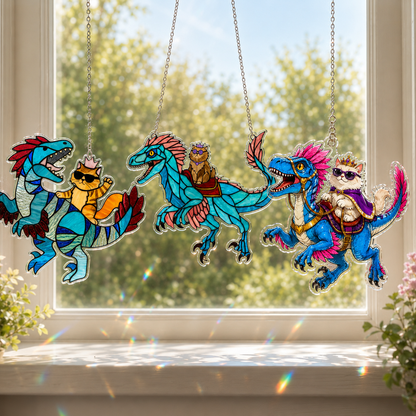🌈 Princess Cat & Dino Acrylic Suncatcher – Turn Sunlight Into Magic ✨