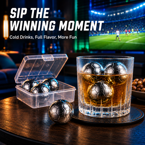 ⚽ World Cup Sale 55% OFF – Soccer Whiskey Ice Balls Set, Reusable Stainless Steel Drink Chilling Stones