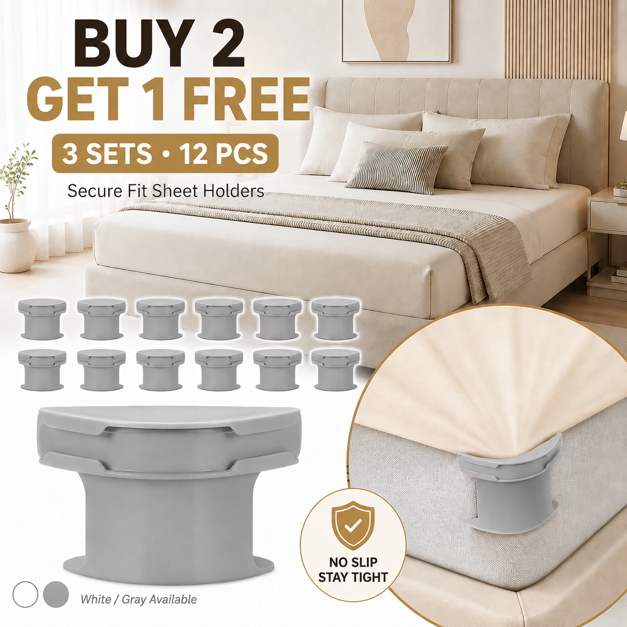 💥 BUY 2 GET 1 FREE😴Secure Fit Sheet Holders – Wrinkle-Free, Slip-Free Bed