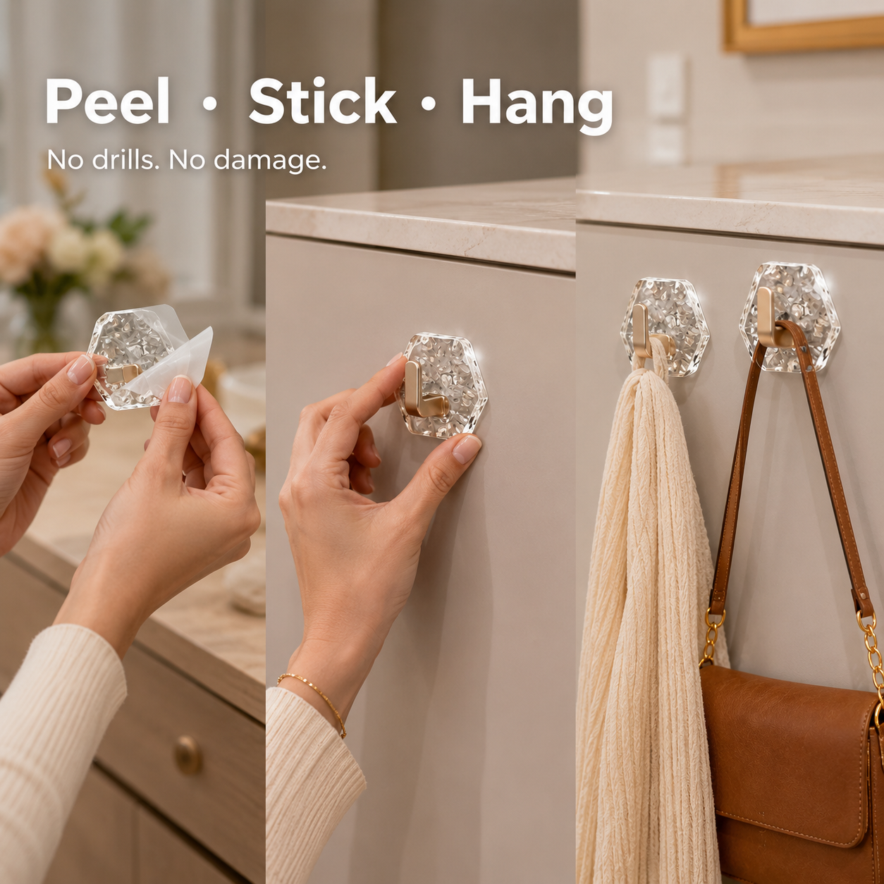 🏠✨10-Pack Heavy-Duty Adhesive Hooks – Strong Hold, No Drilling