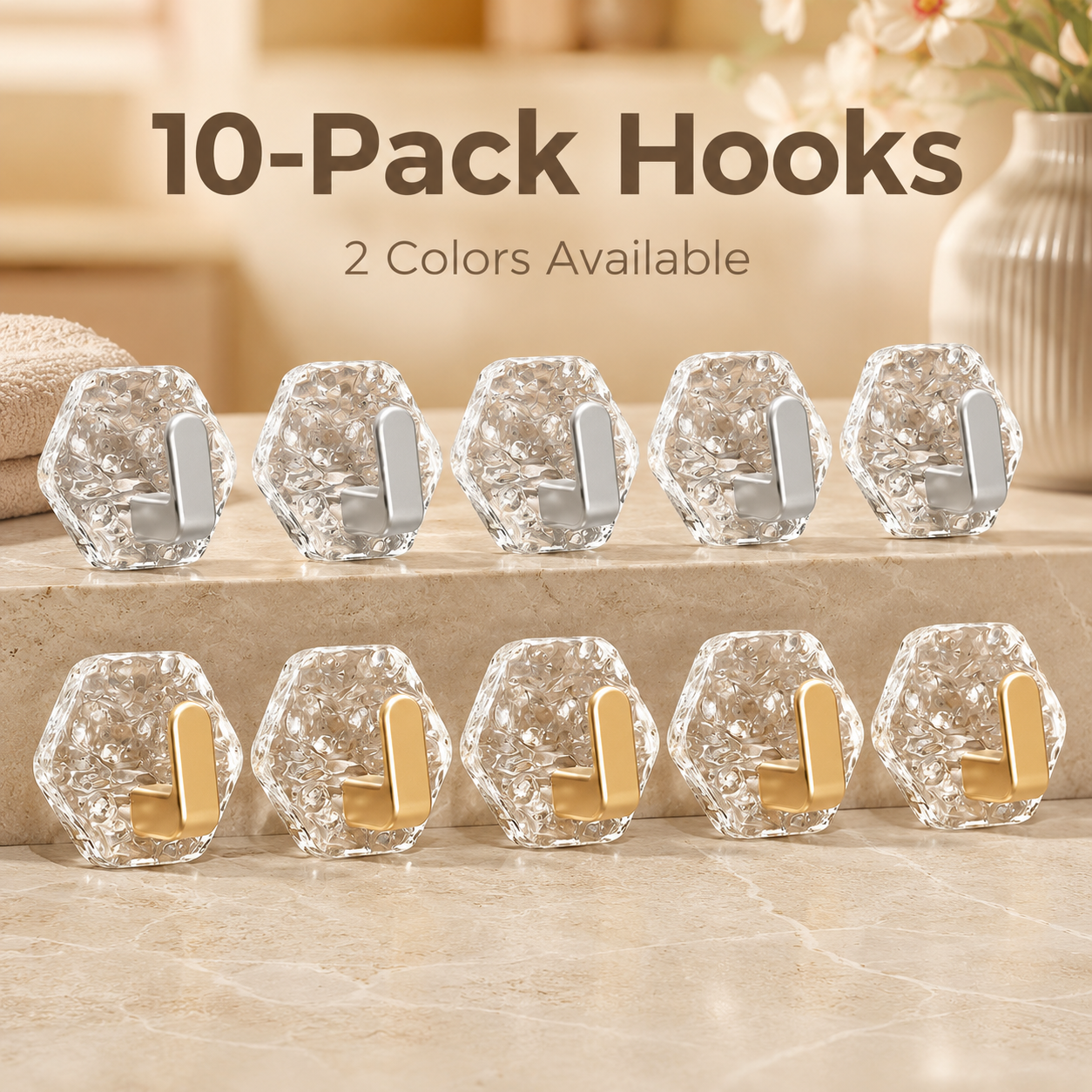🏠✨10-Pack Heavy-Duty Adhesive Hooks – Strong Hold, No Drilling