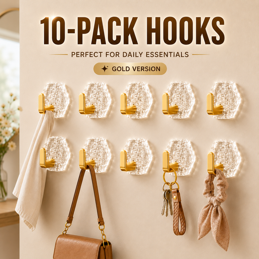 🏠✨10-Pack Heavy-Duty Adhesive Hooks – Strong Hold, No Drilling