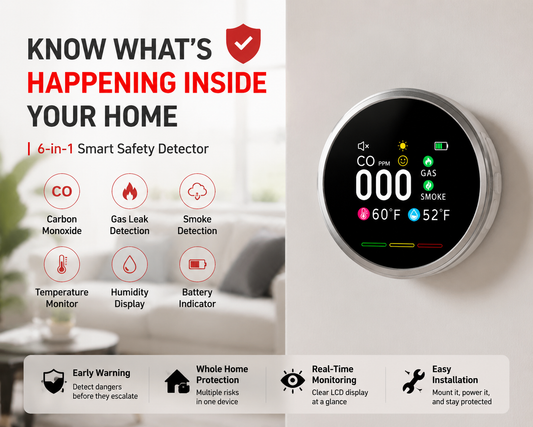 🚨 6-in-1 Smart Home Safety Detector | CO Gas Smoke Monitor