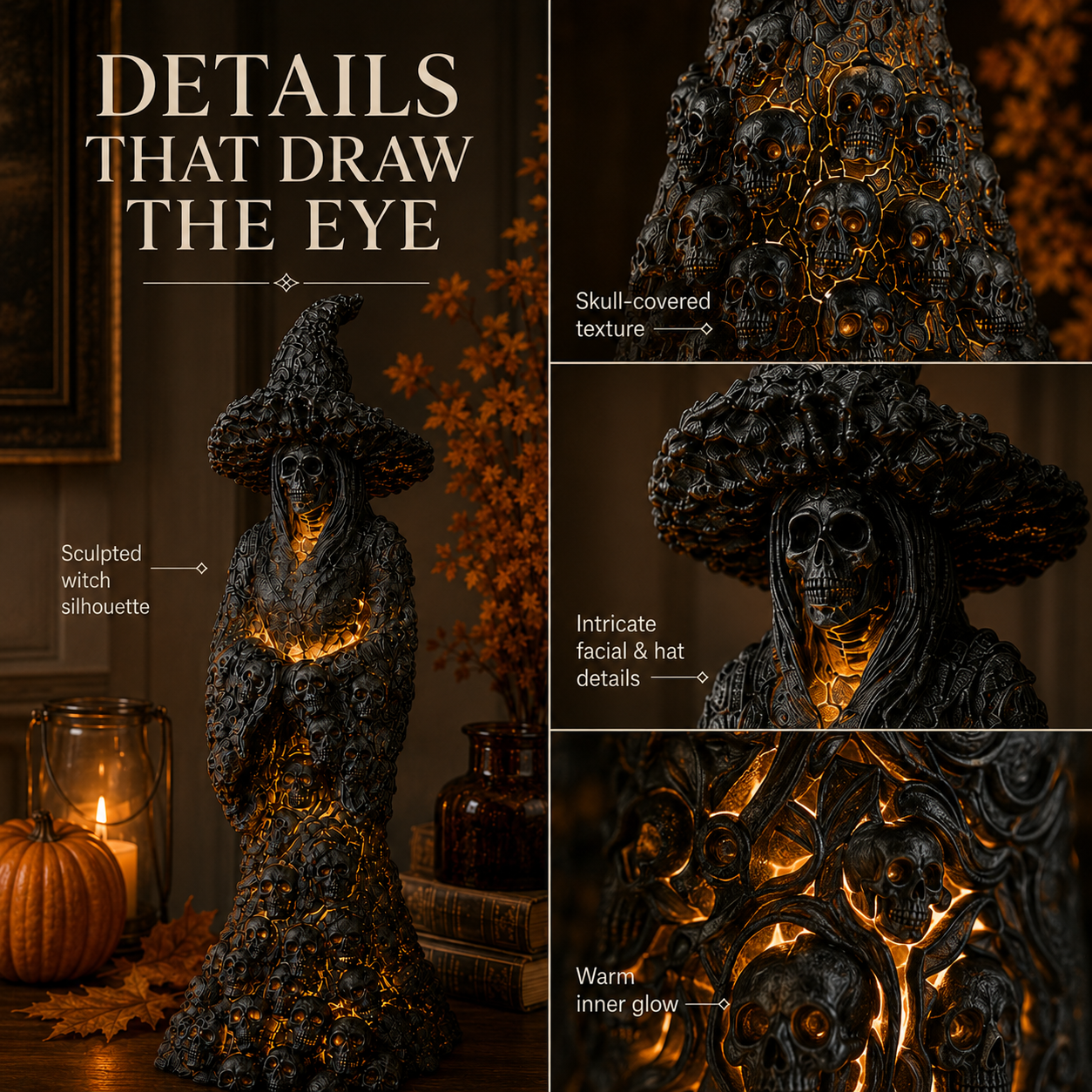 🔥HOT SALE 50% OFF✨🎃 Skull Witch Lantern Statue
