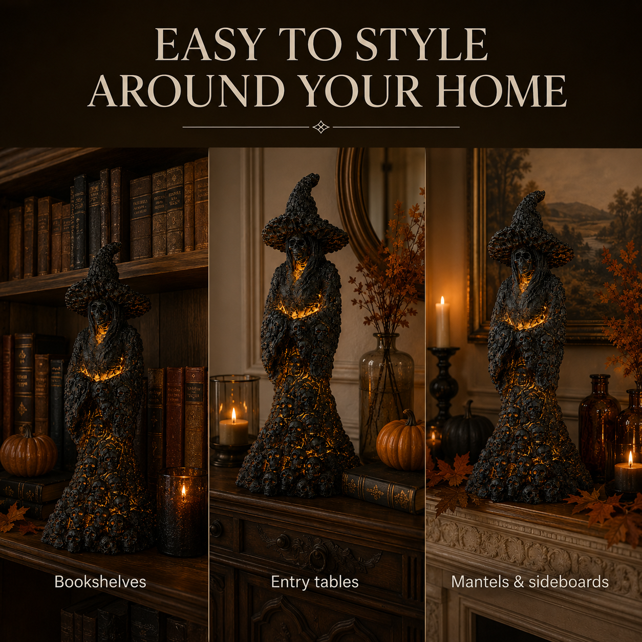 🔥HOT SALE 50% OFF✨🎃 Skull Witch Lantern Statue