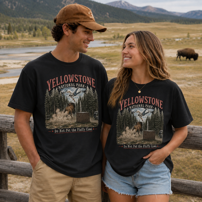 Do Not Pet the Fluffy Cows Unisex Cotton T-Shirt – Vintage Yellowstone Graphic Tee