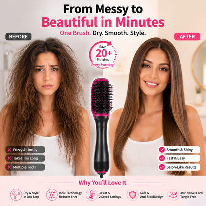 💇‍♀️ 3-in-1 Hair Dryer Brush | One-Step Blowout Styling Tool