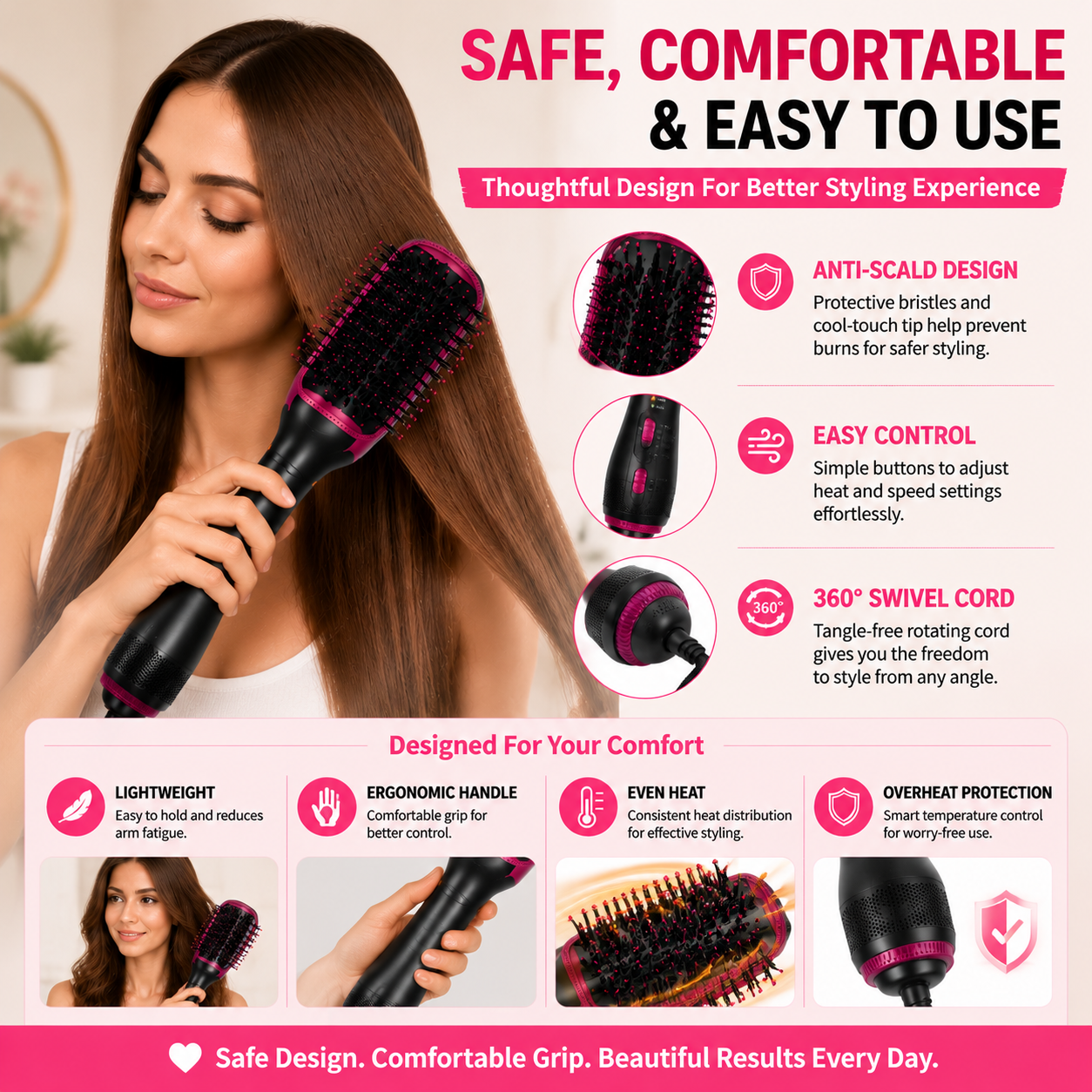 💇‍♀️ 3-in-1 Hair Dryer Brush | One-Step Blowout Styling Tool