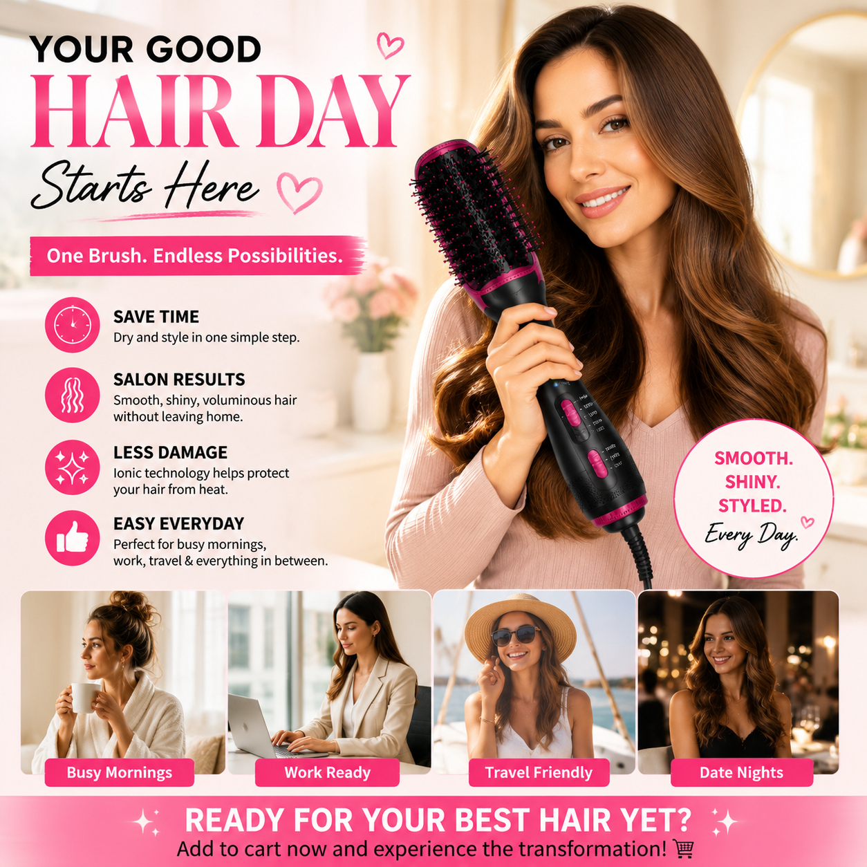 💇‍♀️ 3-in-1 Hair Dryer Brush | One-Step Blowout Styling Tool