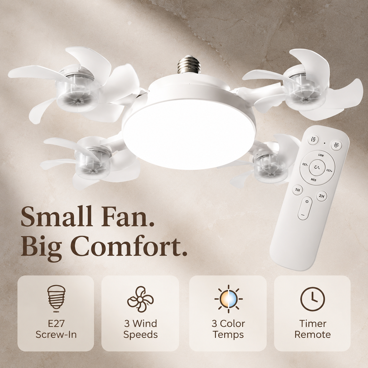 🔥50% OFF TODAY💡 2-in-1 Ceiling Fan Light 🔧No Wiring • No Tools • Just Screw It In