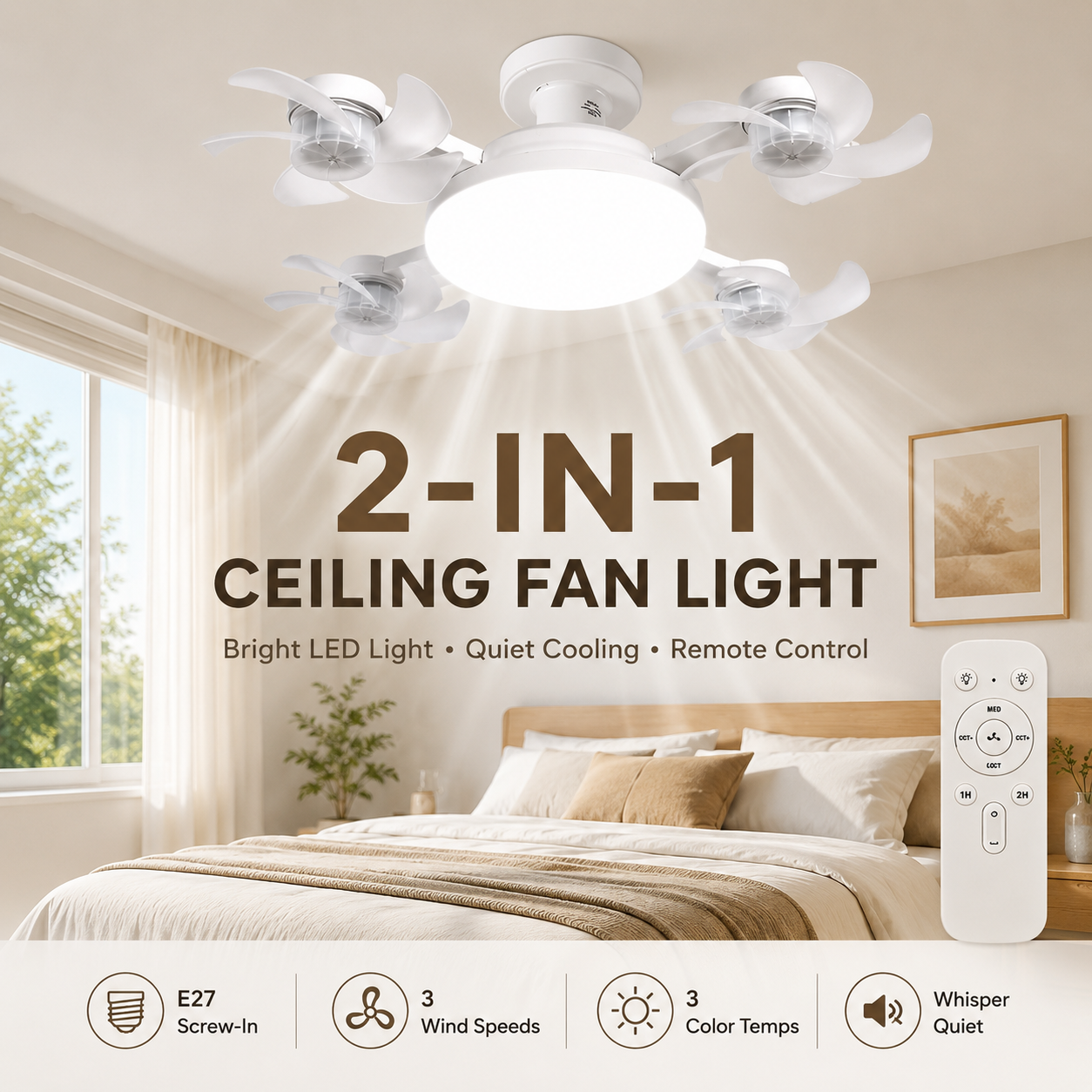 🔥50% OFF TODAY💡 2-in-1 Ceiling Fan Light 🔧No Wiring • No Tools • Just Screw It In