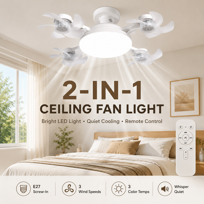 🔥50% OFF TODAY💡 2-in-1 Ceiling Fan Light 🔧No Wiring • No Tools • Just Screw It In