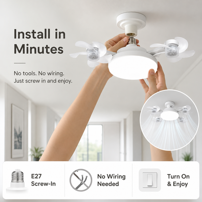 🔥50% OFF TODAY💡 2-in-1 Ceiling Fan Light 🔧No Wiring • No Tools • Just Screw It In