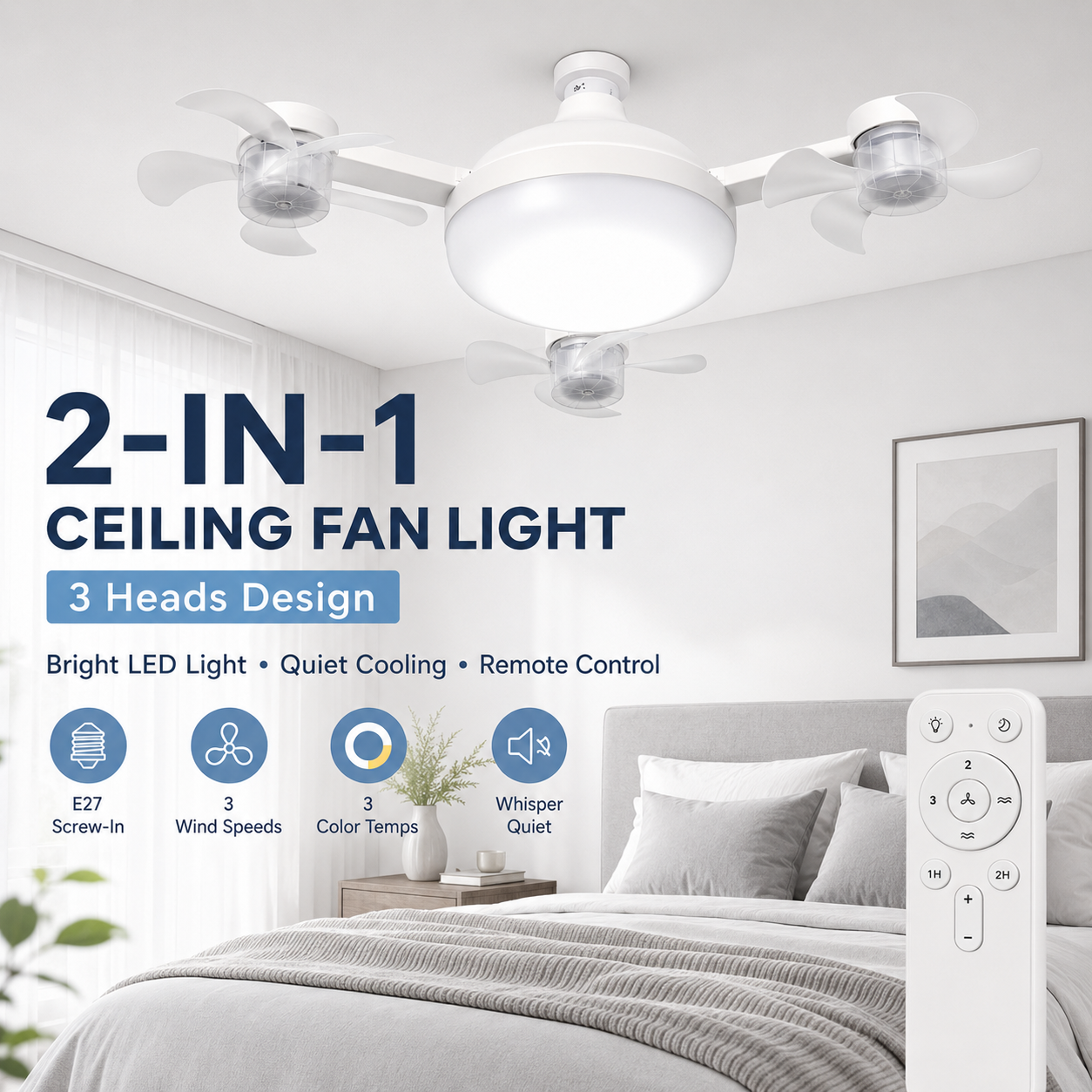 🔥50% OFF TODAY💡 2-in-1 Ceiling Fan Light 🔧No Wiring • No Tools • Just Screw It In