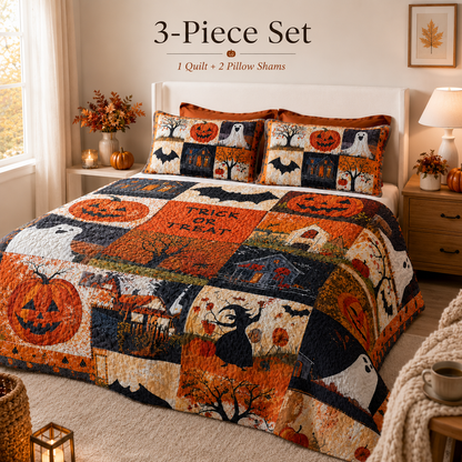 🎃🛏️Halloween Bedding Set – Cozy 3-Piece Quilt for Fall Decor