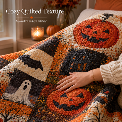 🎃🛏️Halloween Bedding Set – Cozy 3-Piece Quilt for Fall Decor