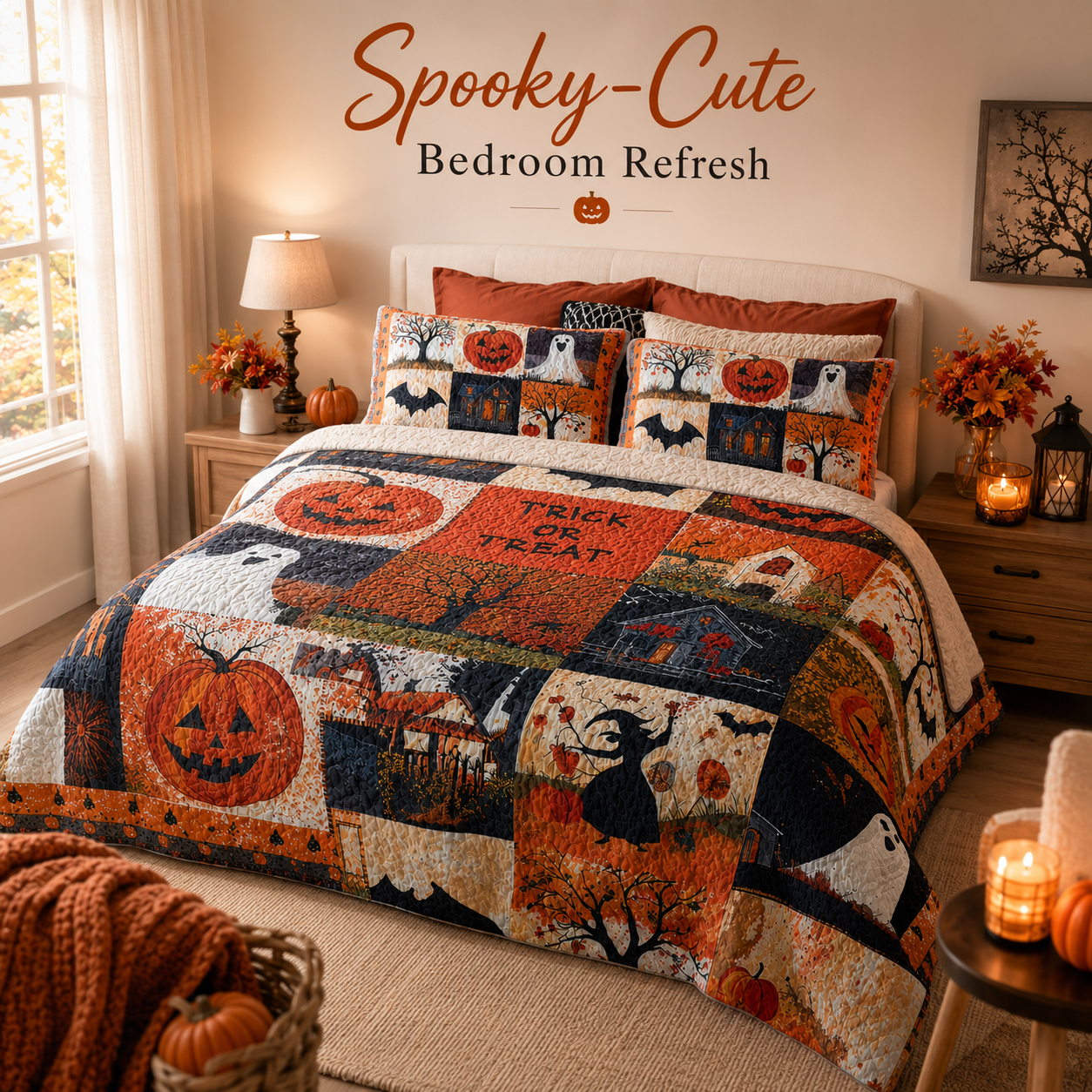 🎃🛏️Halloween Bedding Set – Cozy 3-Piece Quilt for Fall Decor