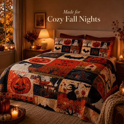 🎃🛏️Halloween Bedding Set – Cozy 3-Piece Quilt for Fall Decor
