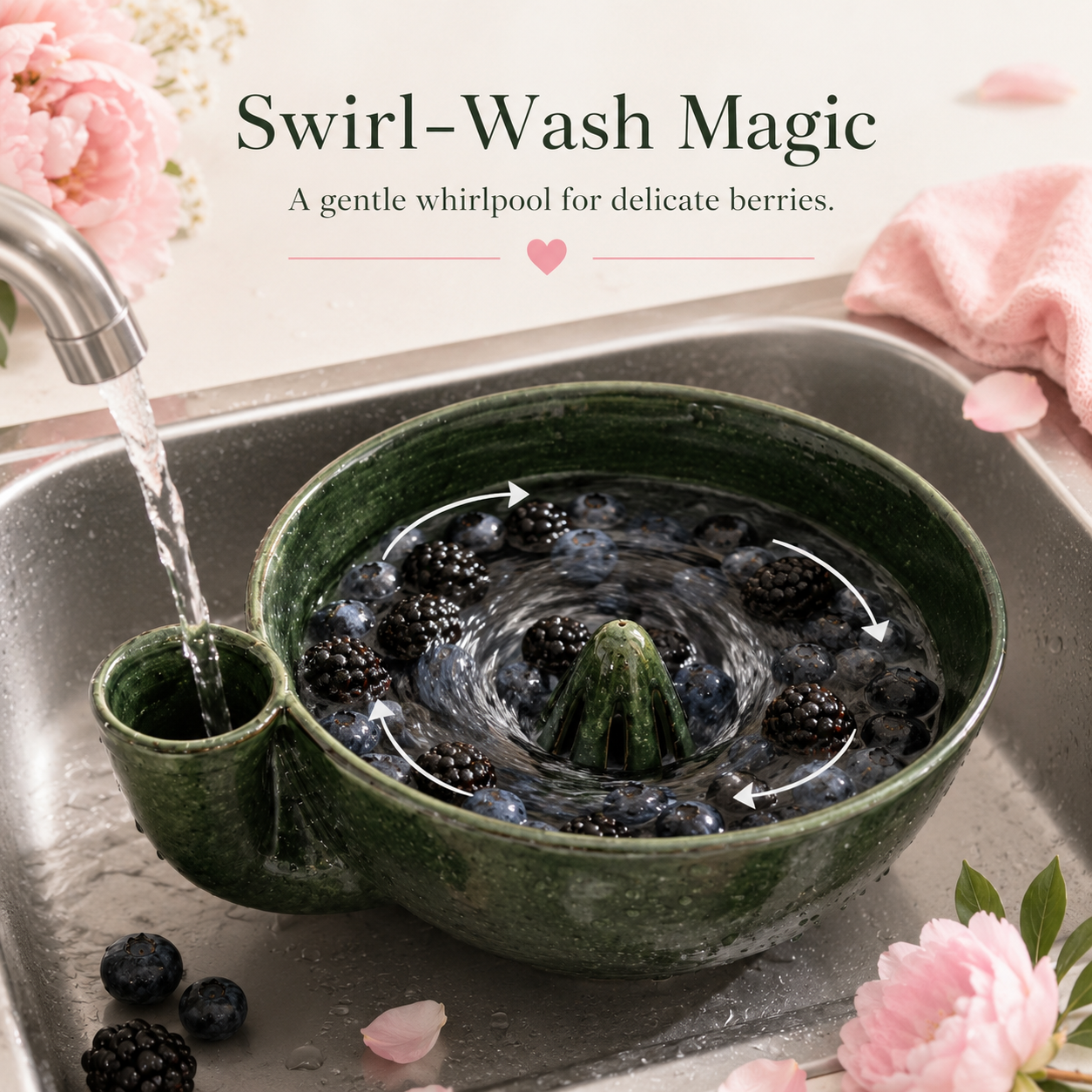 🌸 TODAY ONLY 45% OFF 🍓 Artisan Swirling Berry Wash Bowl – Rinse, Drain & Serve