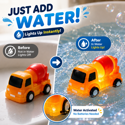 🚗 Water-Activated Light-Up Vehicle Toys – 6PCS Glowing Bath & Pool Play Set ✨