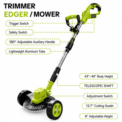 🌱 21V Cordless 3-in-1 Grass Trimmer, Edger & Mini Lawn Mower with 2 Batteries 🔋