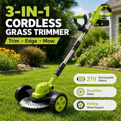 🌱 21V Cordless 3-in-1 Grass Trimmer, Edger & Mini Lawn Mower with 2 Batteries 🔋