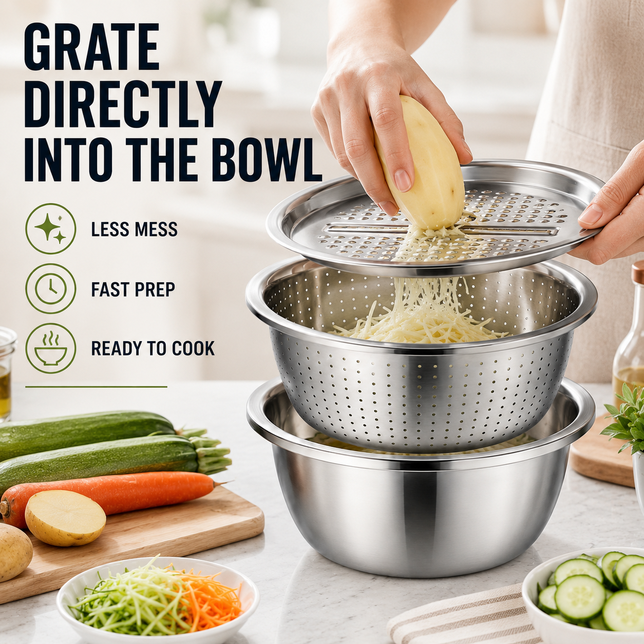 🔥 TODAY ONLY 50% OFF 🥕 3-in-1 Stainless Steel Vegetable Grater Bowl