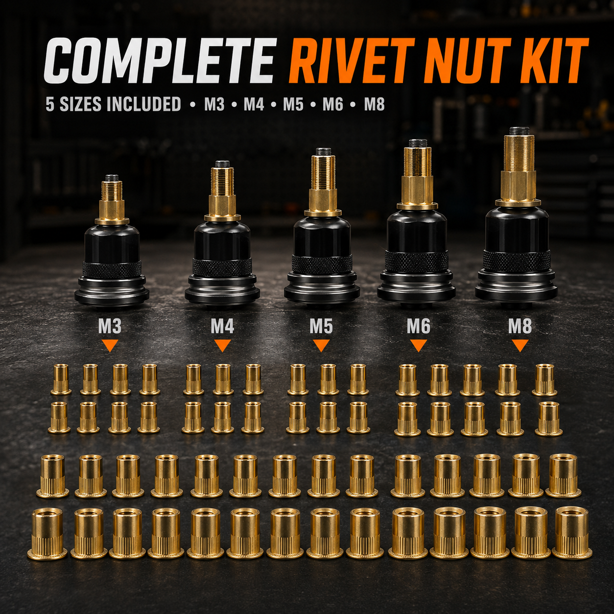 🔥 LAST DAY 50% OFF-🔧 Complete Drill-Powered Rivet Nut Kit – M3–M8 Threaded Insert Tool Set