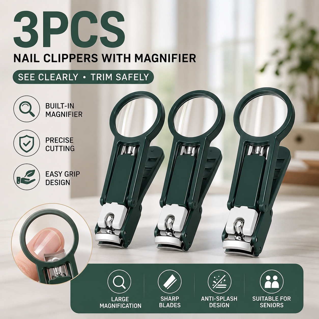 🔥 50% OFF TODAY🔍 3PCS  Magnifying Glass Nail Clippers for Seniors