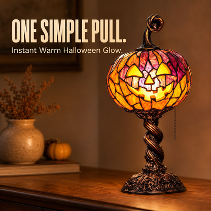 🎃 Vintage Halloween Mosaic Pumpkin Glow Lamp with Pull Chain Switch 🕯️